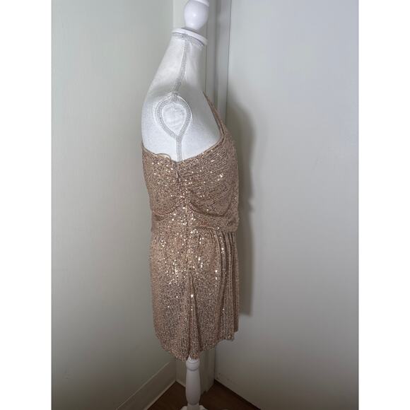 Karlie One Shoulder Gold Sequin Mini Cocktail Dress Sz L - Picture 2 of 4